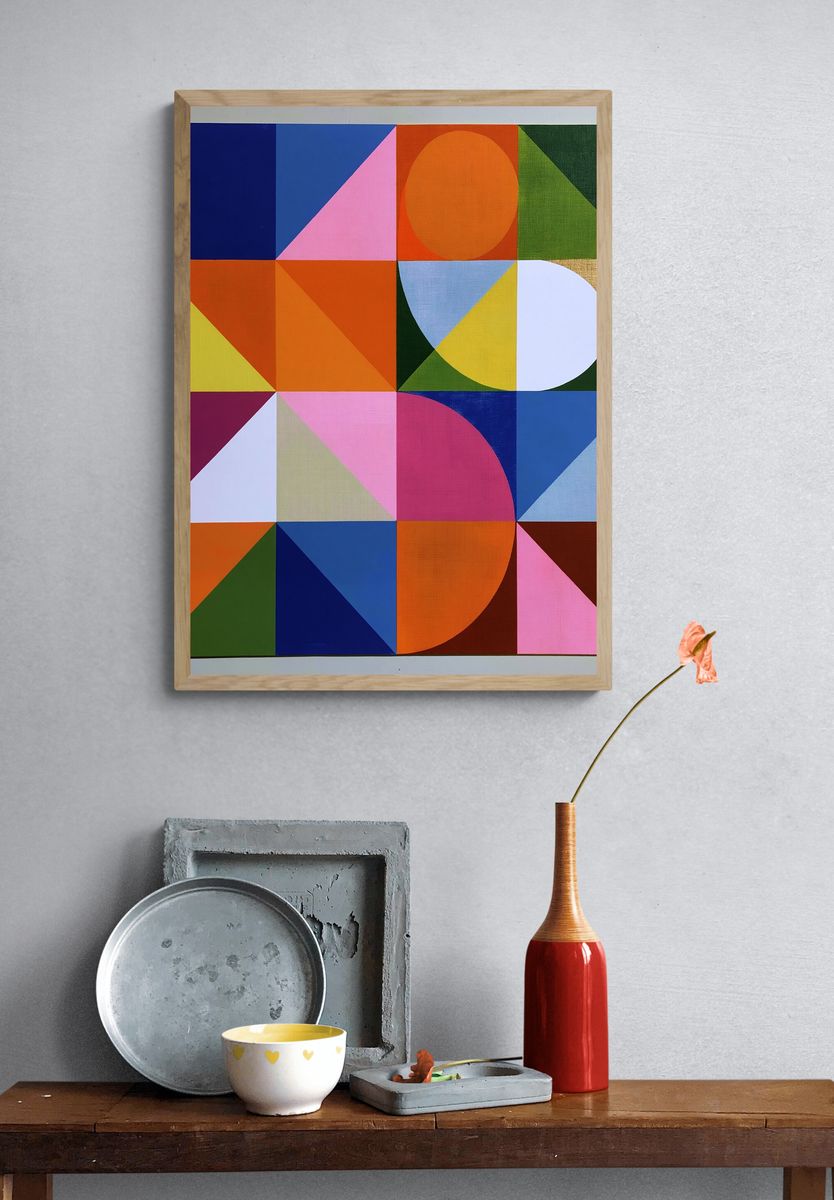 Geometric Color Blocks Abstract Poster. — room view 3