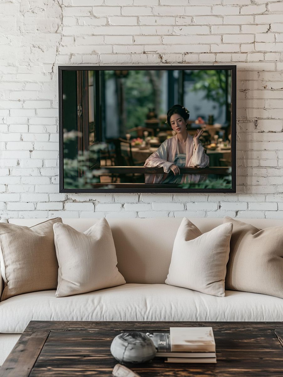 Elegant Geisha Portrait Print. room preview