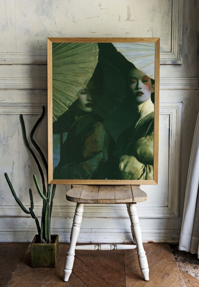 Geisha Umbrella Portrait Print. room preview