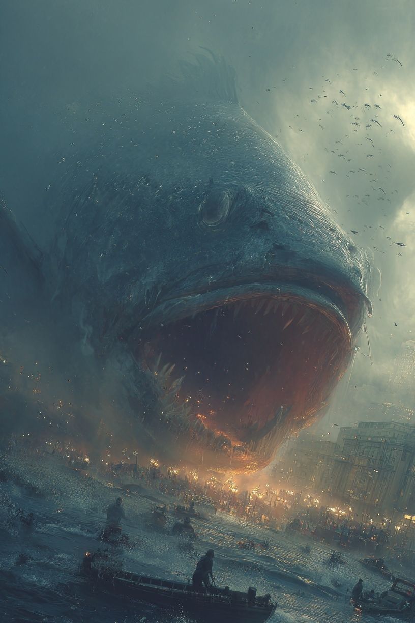 Giant Fish Attack — Surrealism Print. poster detail