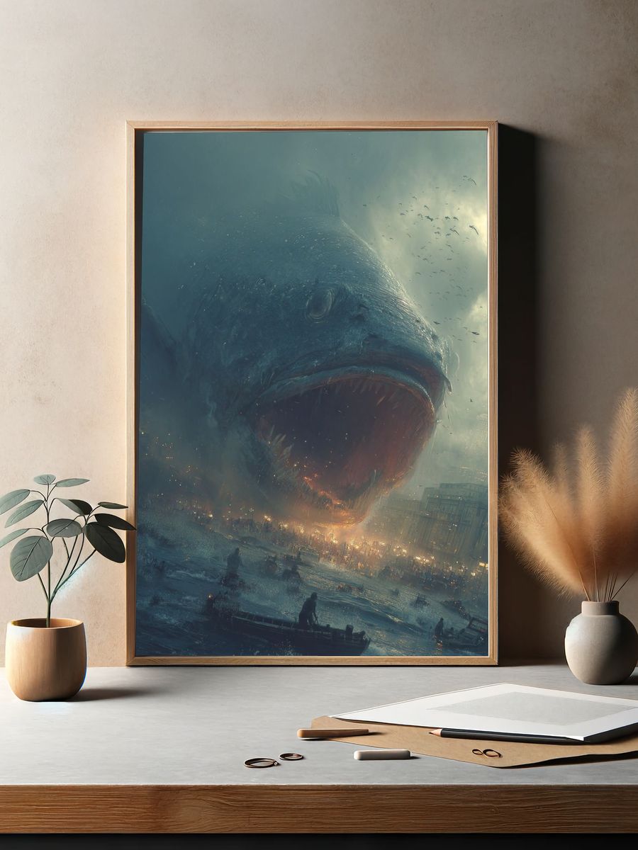 Giant Fish Attack — Surrealism Print. — room view 2