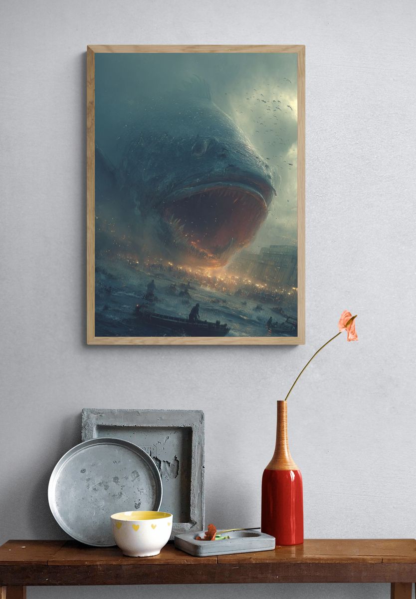 Giant Fish Attack — Surrealism Print. — room view 3