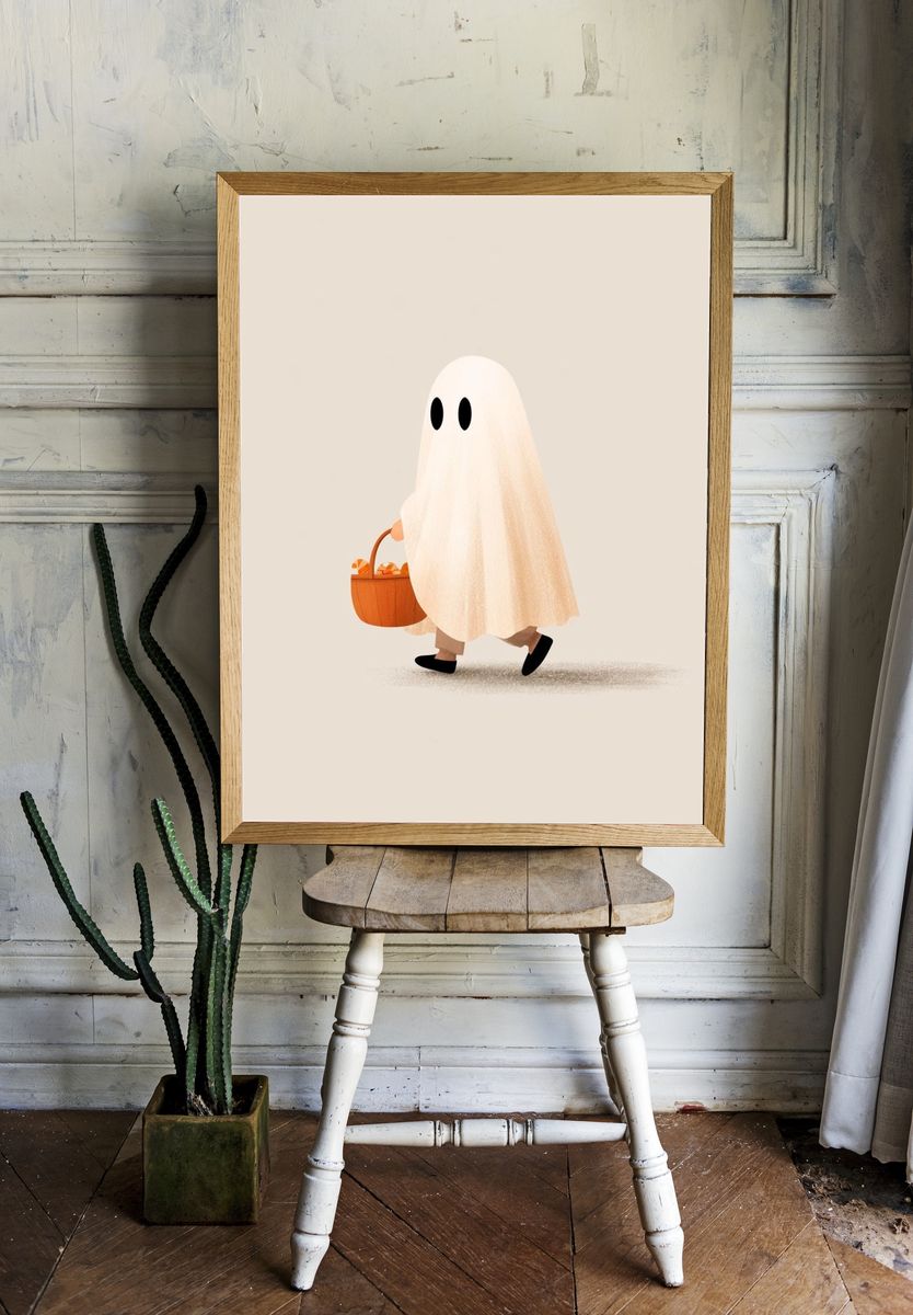Ghost Trick-or-Treat Illustration Poster. room preview