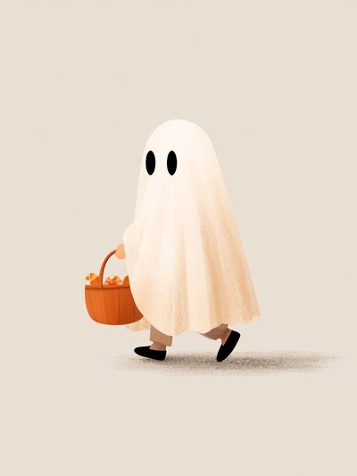 Ghost Trick-or-Treat Illustration Poster.