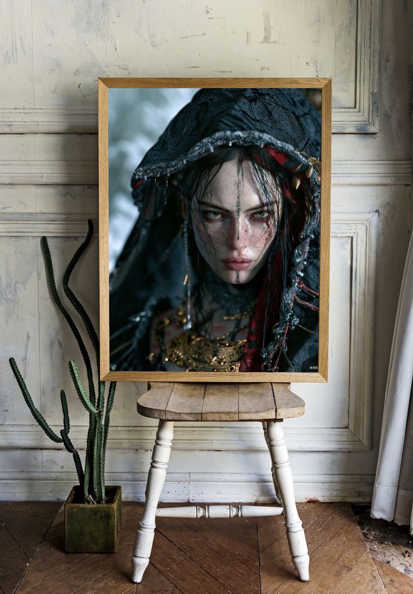 Gothic Hooded Portrait Print. room preview