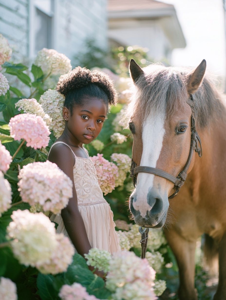Girl and Horse Garden Portrait Poster. poster detail