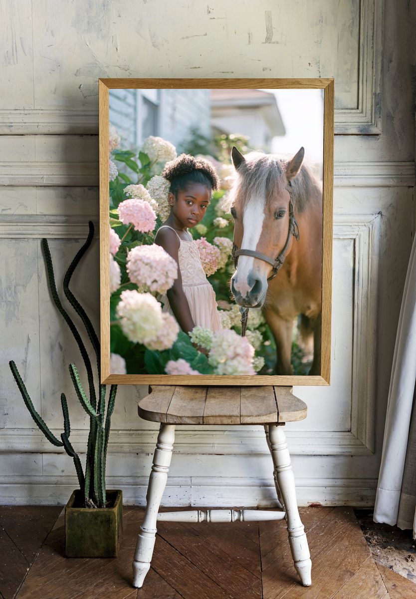 Girl and Horse Garden Portrait Poster. room preview
