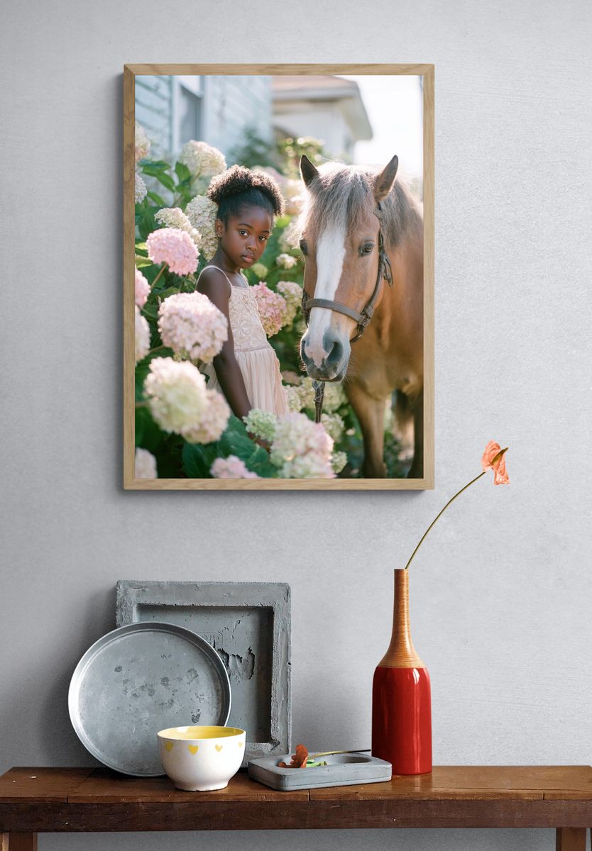 Girl and Horse Garden Portrait Poster. — room view 3