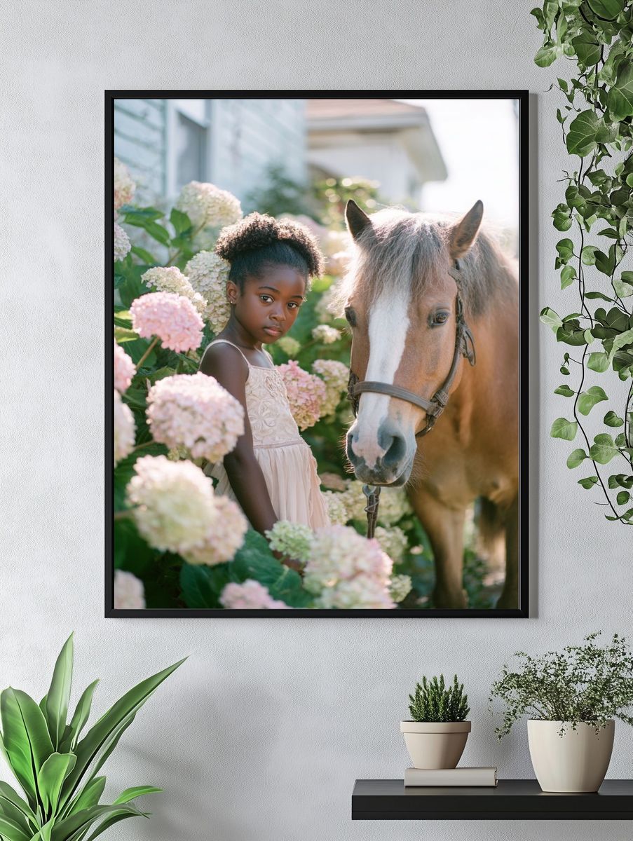 Girl and Horse Garden Portrait Poster. — room view 4