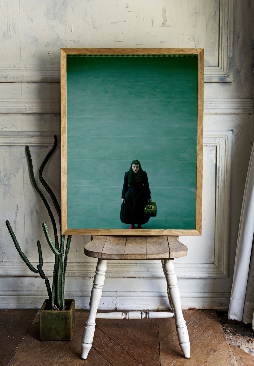 Gothic Girl in Green Hallway Poster. room preview