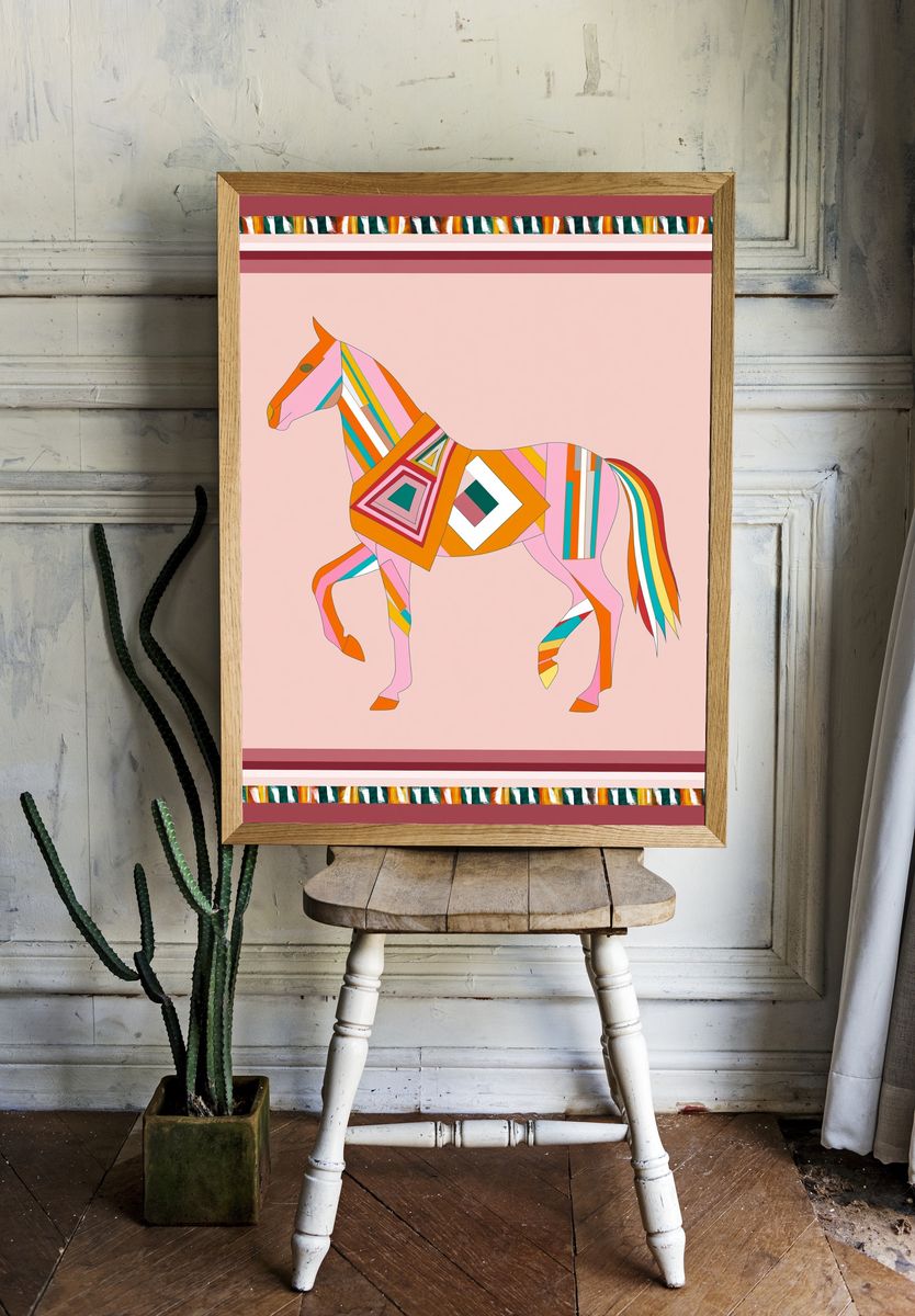 Geometric Horse Illustration Poster. — room view 1