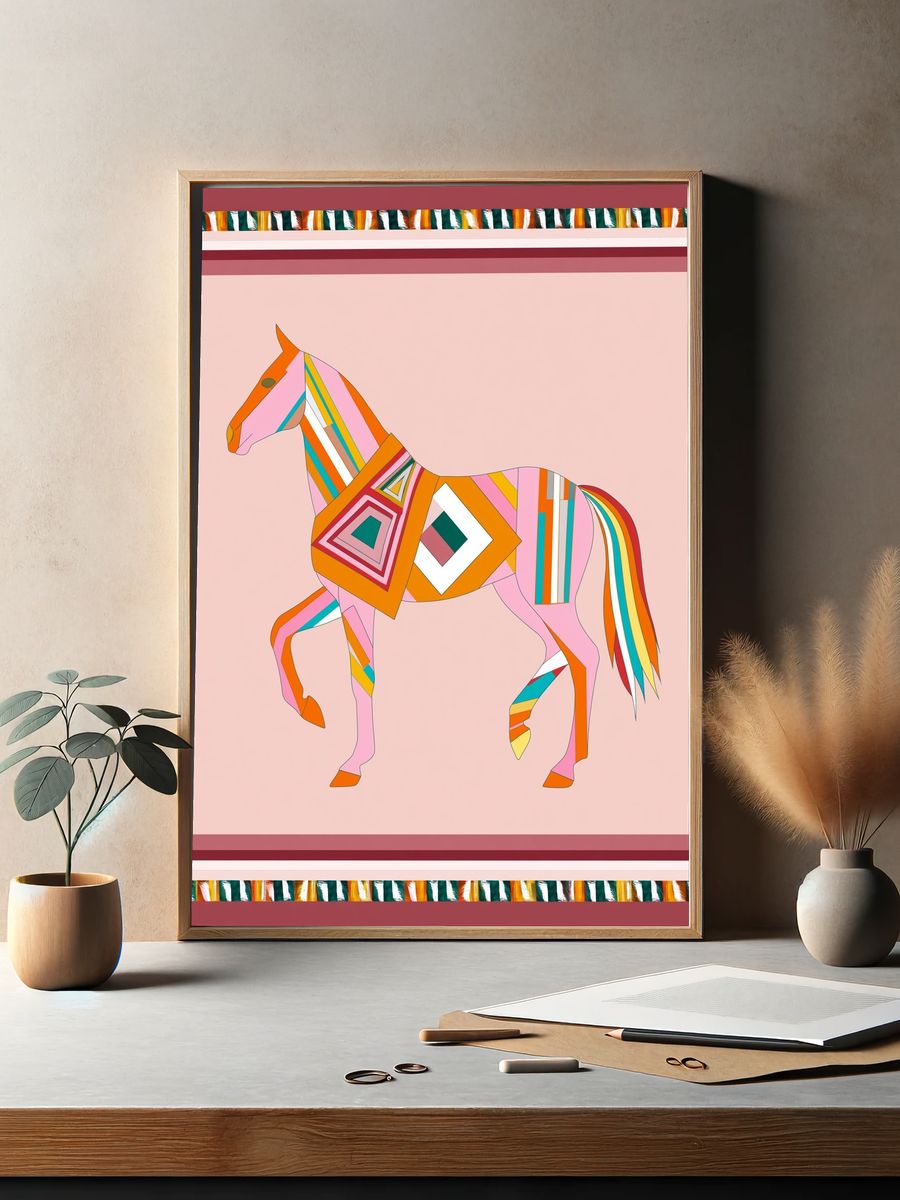 Geometric Horse Illustration Poster. — room view 2
