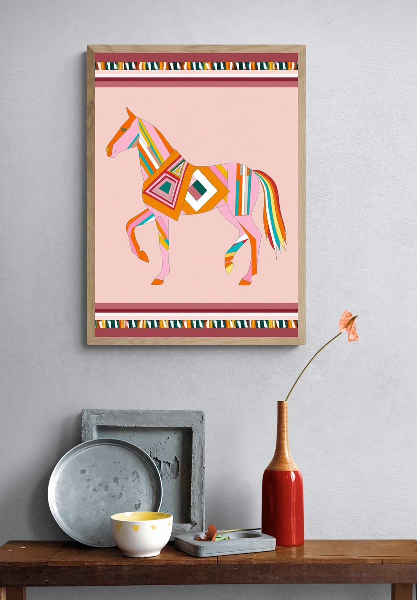 Geometric Horse Illustration Poster. — room view 3