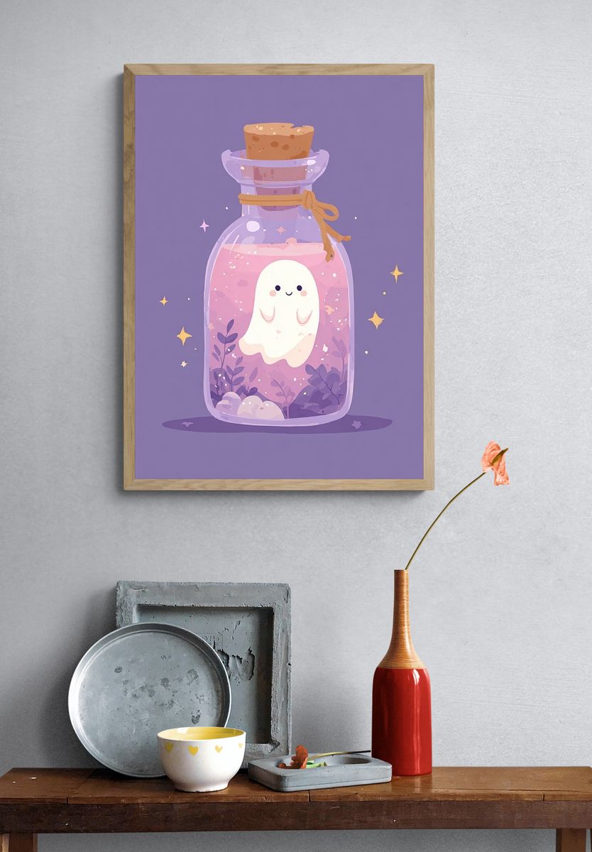 Cute Ghost in a Bottle — Illustration Print. — room view 3