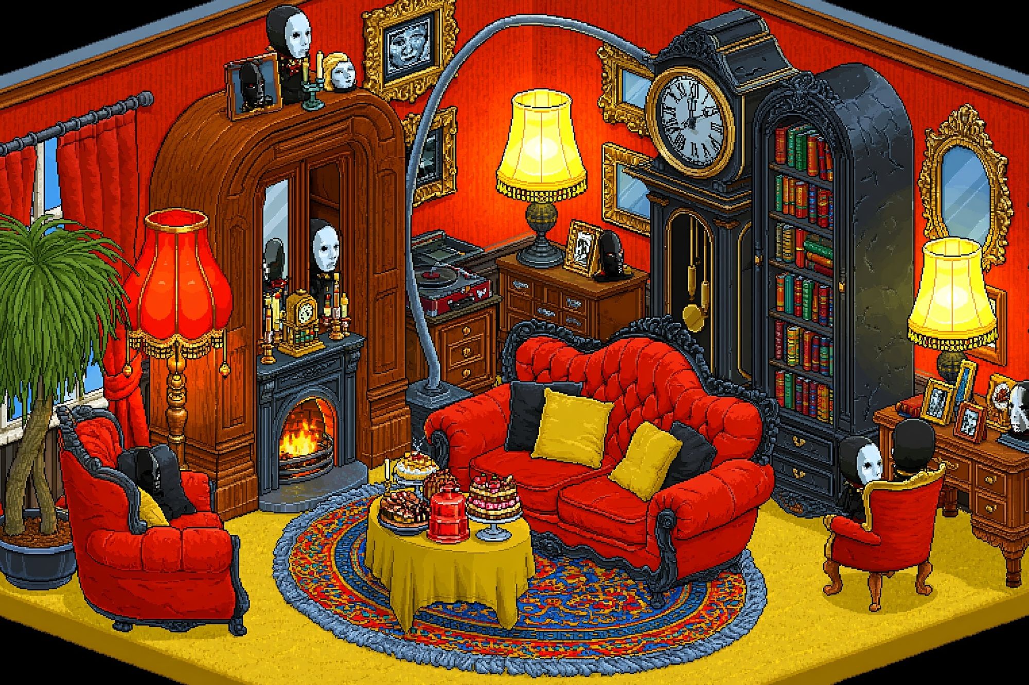 Gothic Red Living Room Illustration Poster. poster — illustration art