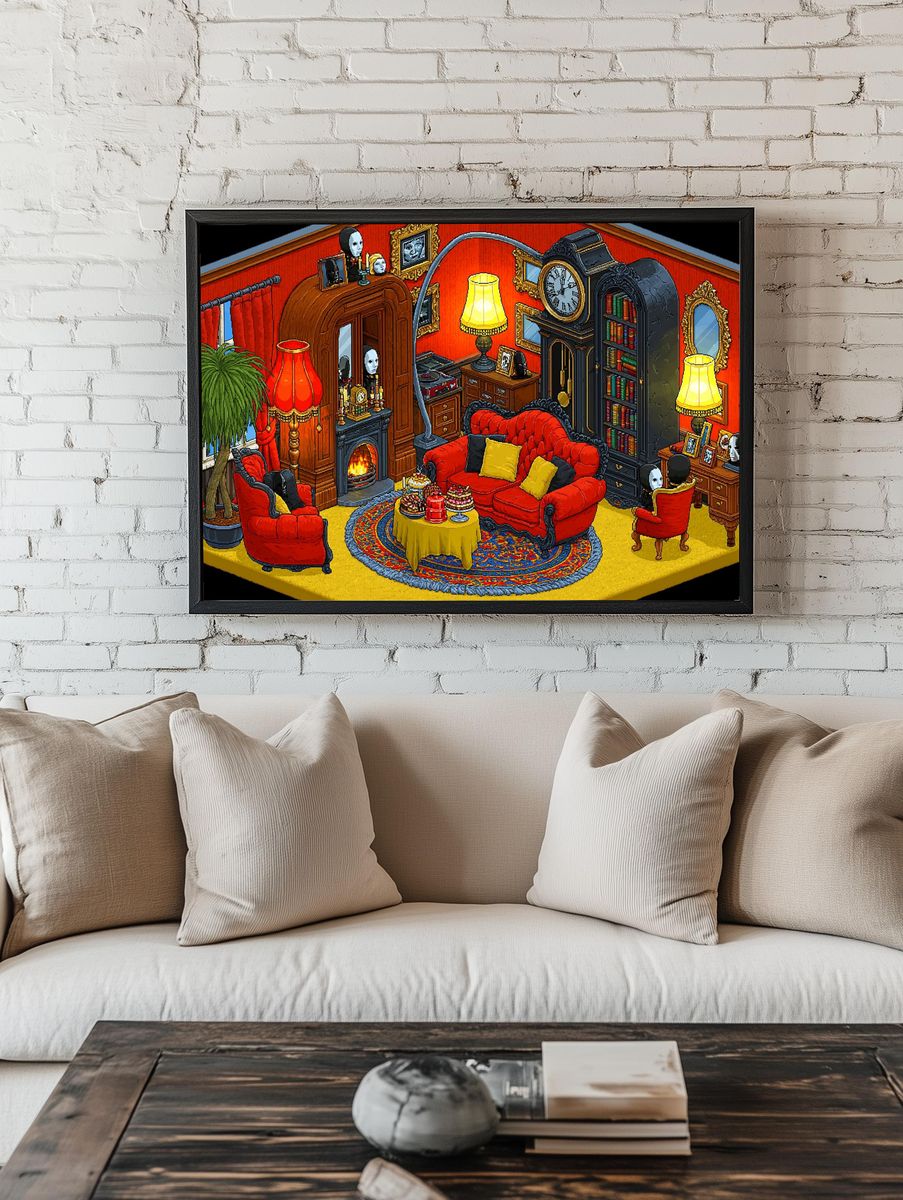 Gothic Red Living Room Illustration Poster. room preview