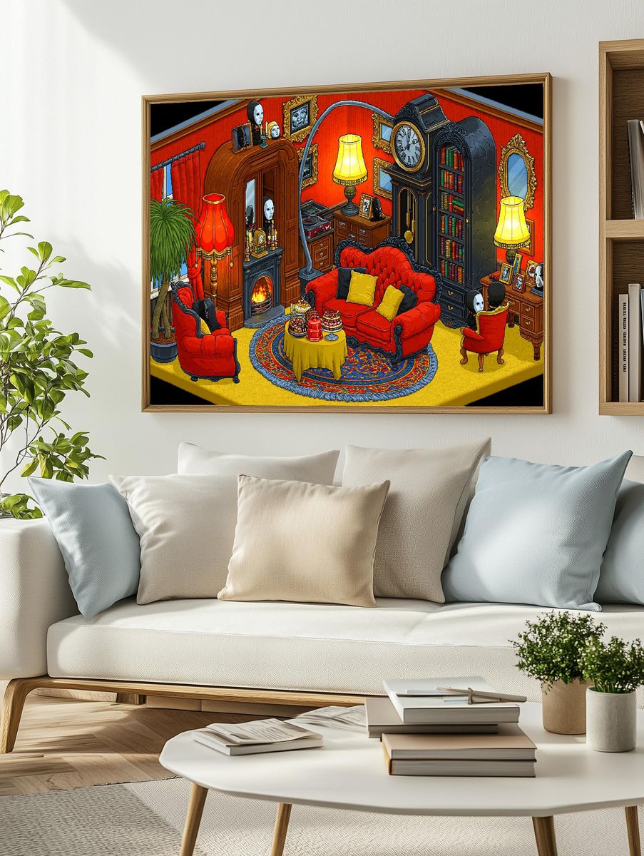 Gothic Red Living Room Illustration Poster. — room view 2