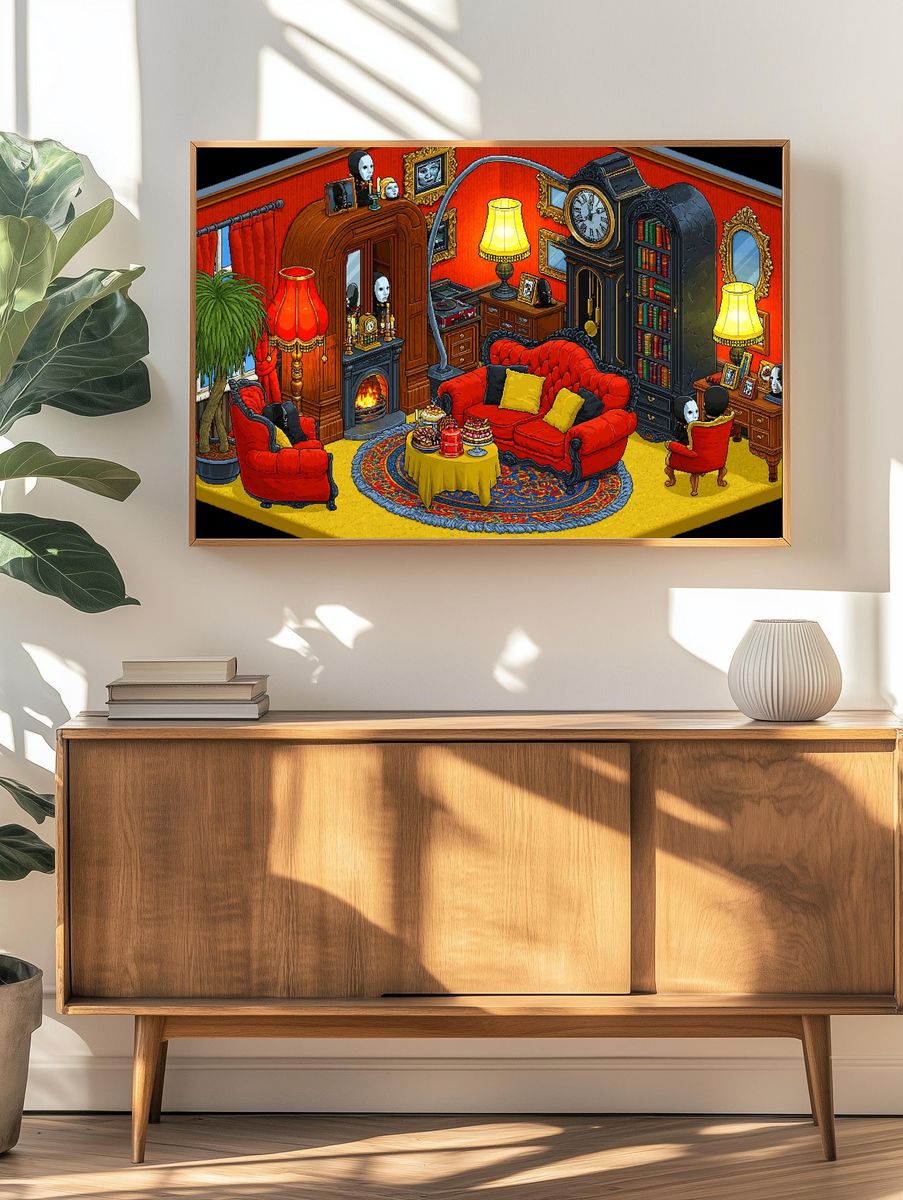 Gothic Red Living Room Illustration Poster. — room view 3