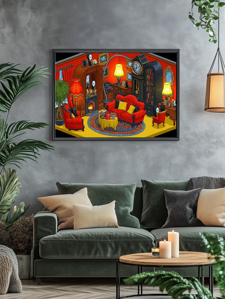 Gothic Red Living Room Illustration Poster. — room view 4