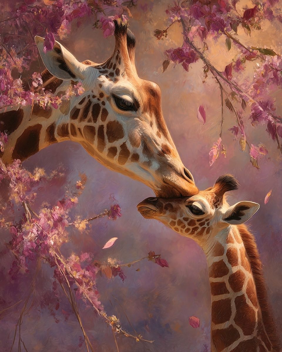 Giraffe Kiss Botanical Print. poster — animals art