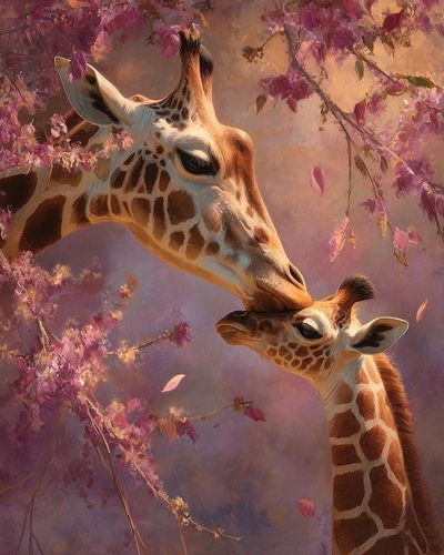Giraffe Kiss Botanical Print. poster print