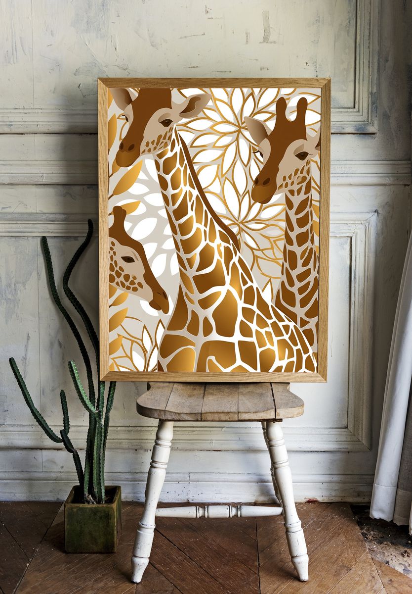 Golden Giraffe Leaves Poster. room preview