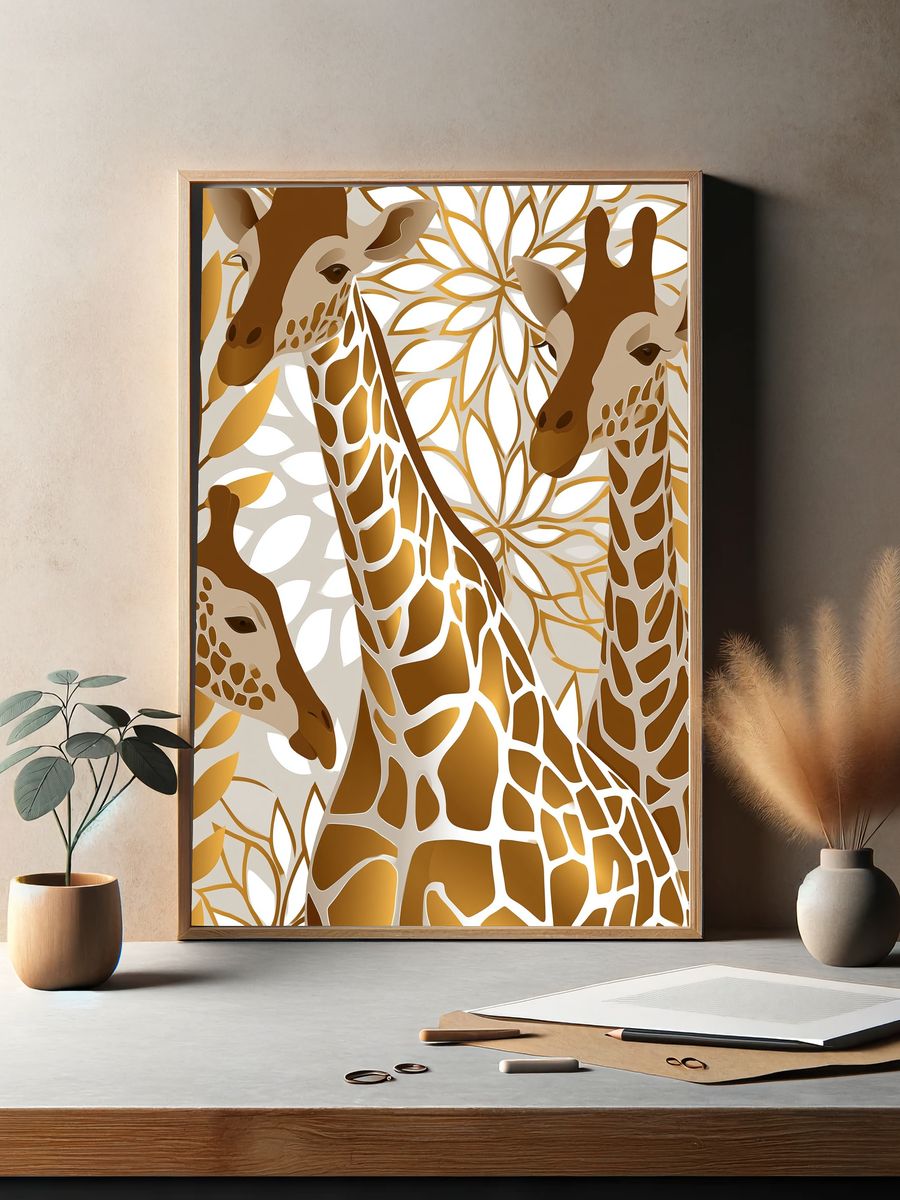 Golden Giraffe Leaves Poster. — room view 2