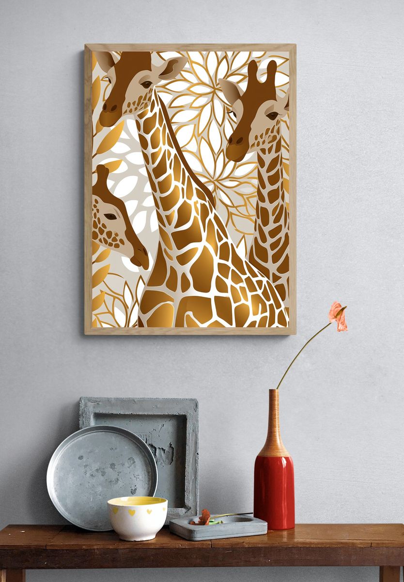 Golden Giraffe Leaves Poster. — room view 3