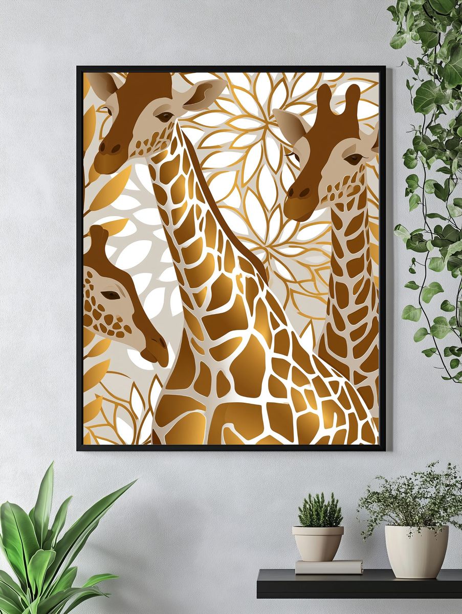Golden Giraffe Leaves Poster. — room view 4