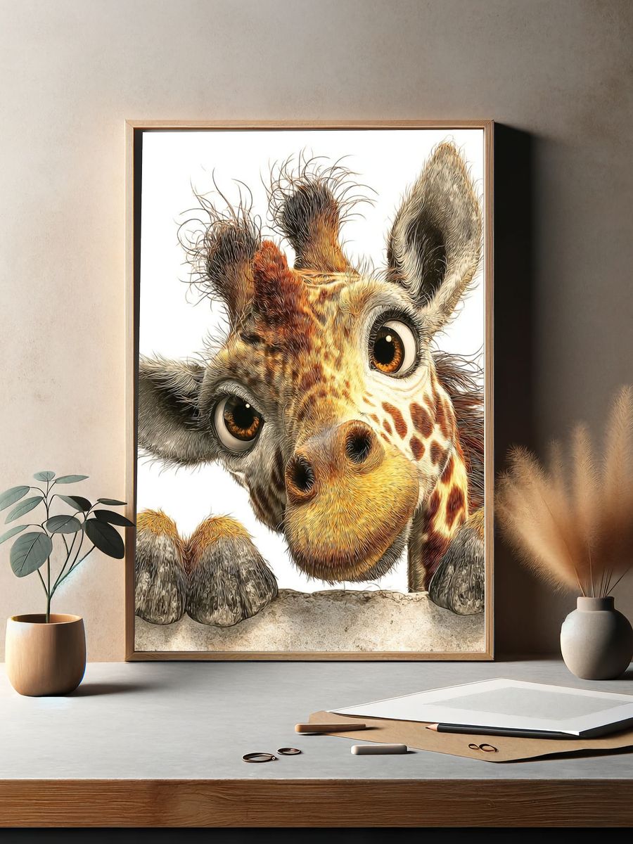 Playful Giraffe Illustration Poster. — room view 2