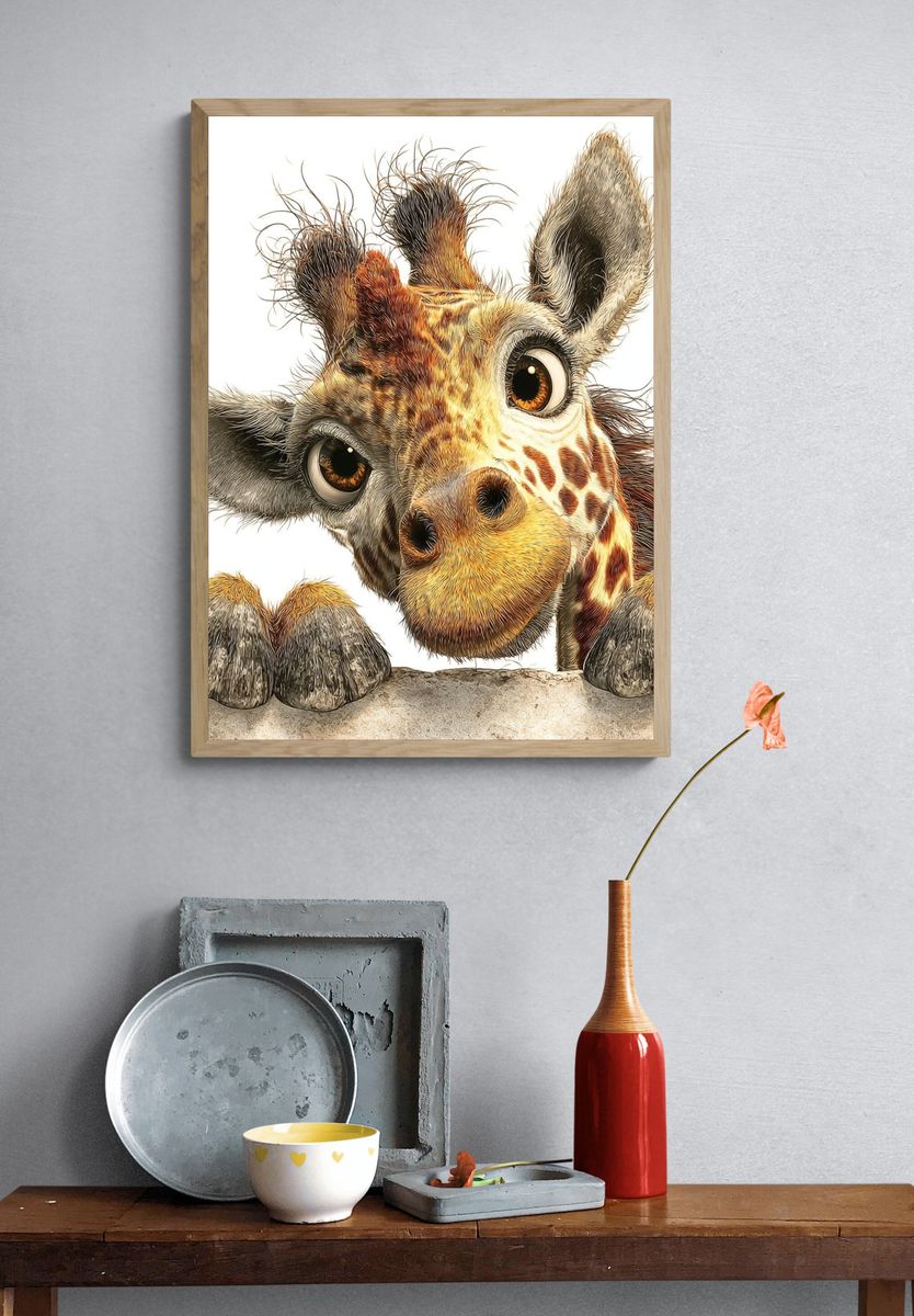 Playful Giraffe Illustration Poster. — room view 3