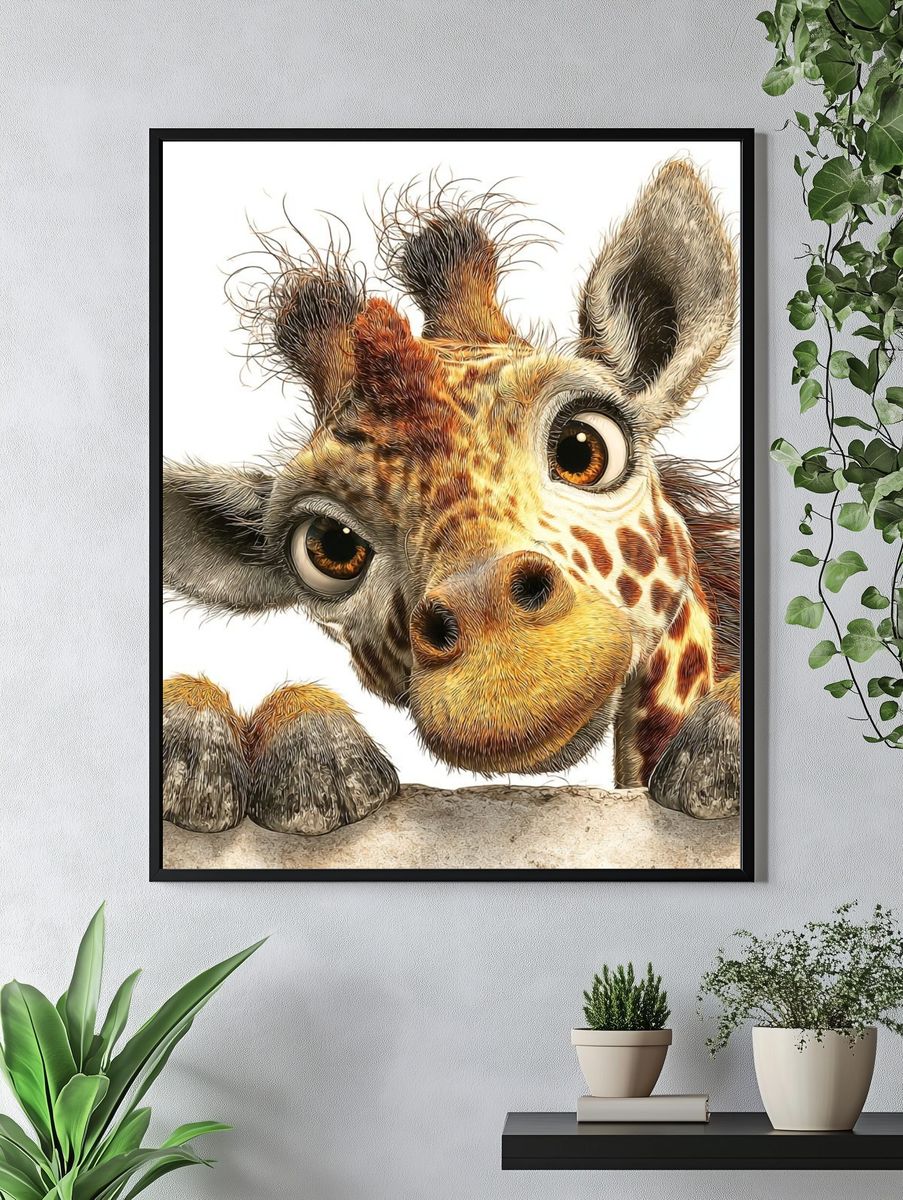 Playful Giraffe Illustration Poster. — room view 4
