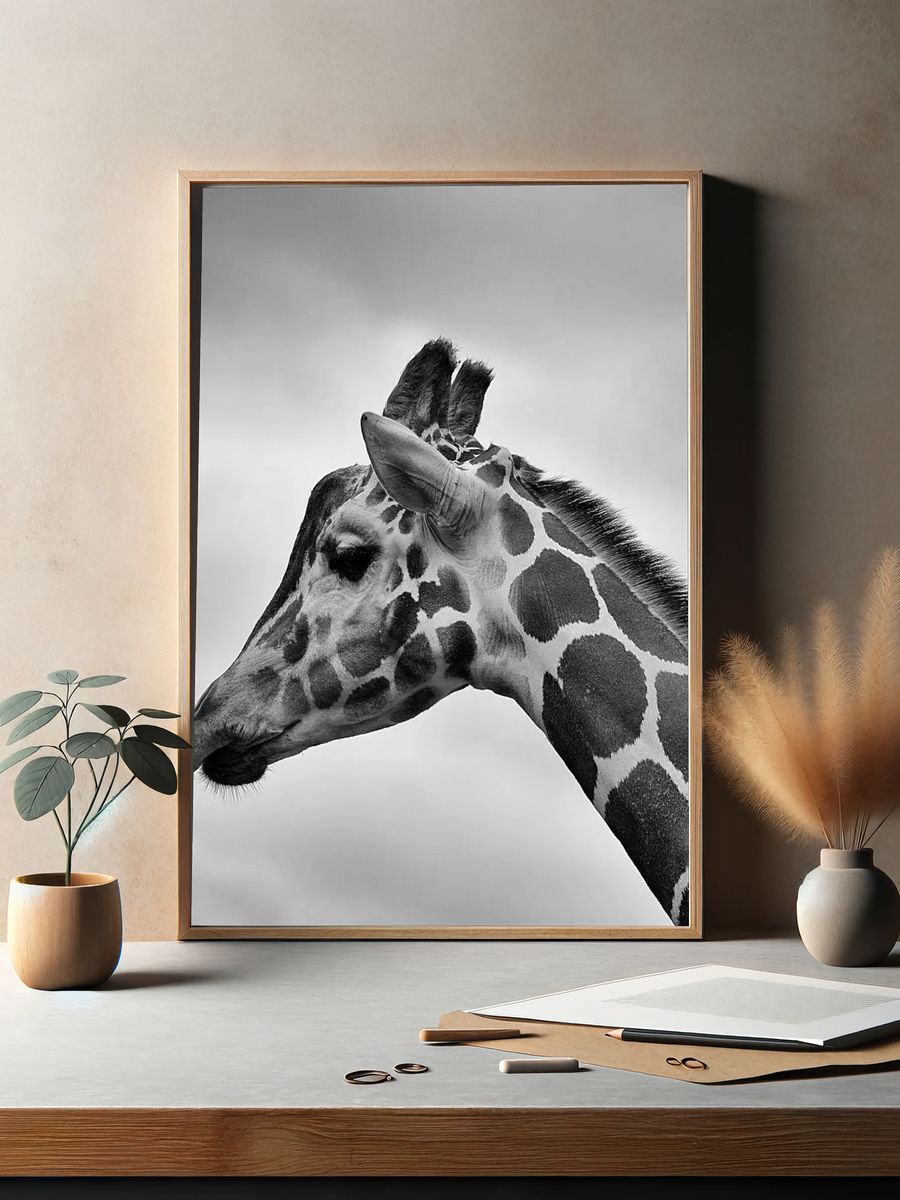 Giraffe Portrait — Black and White Print. — room view 2