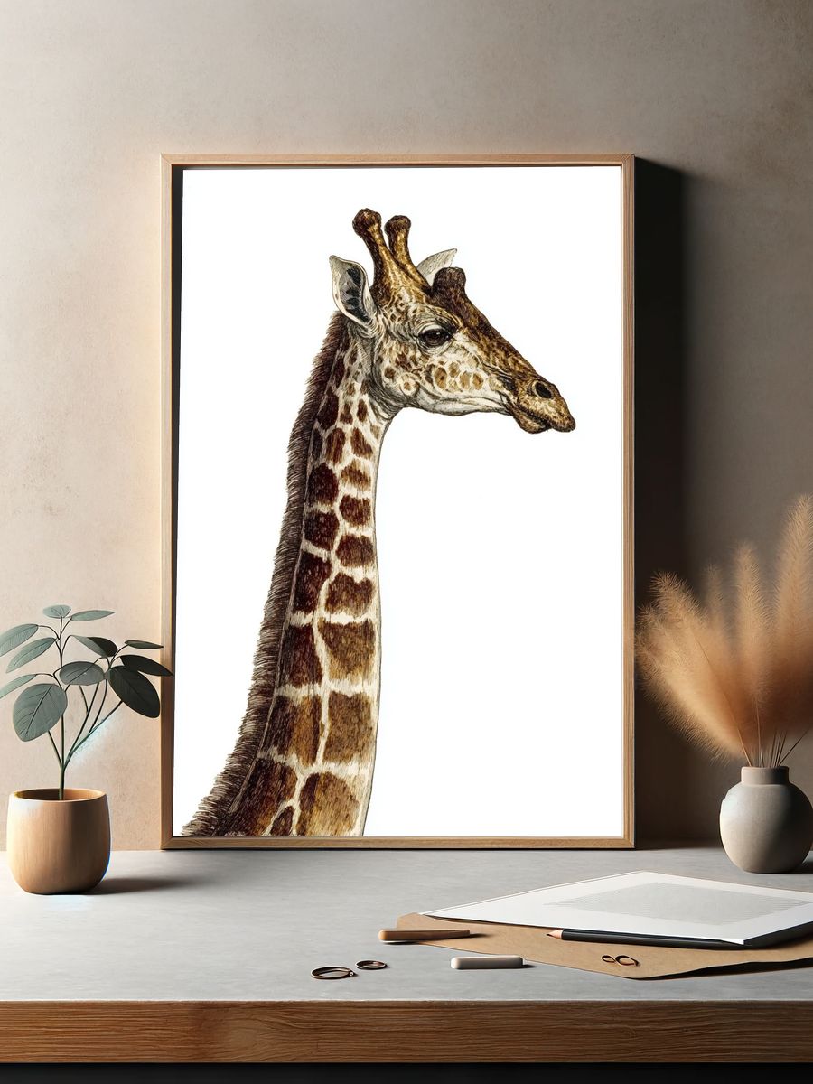 Giraffe Portrait Illustration Poster. — room view 2