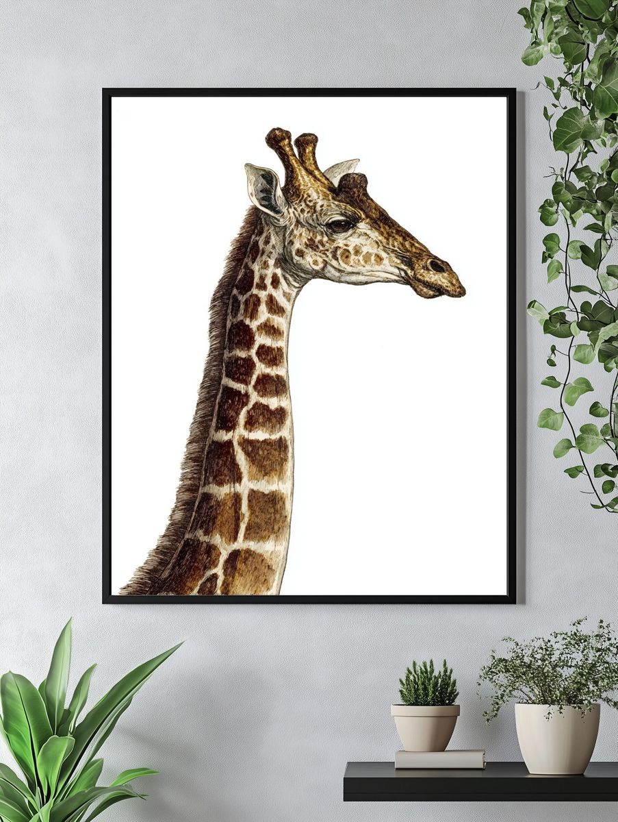 Giraffe Portrait Illustration Poster. — room view 4