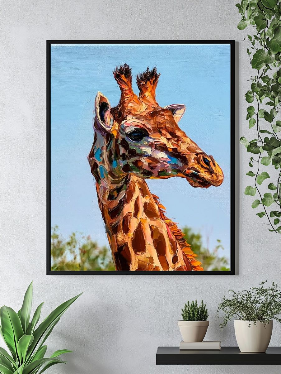 Colorful Giraffe Portrait Poster. — room view 4