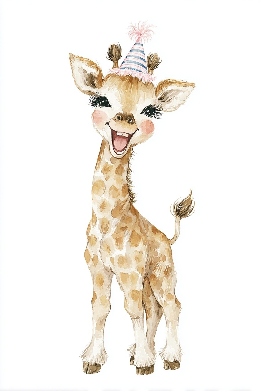 Happy Giraffe — Watercolor Print. poster detail