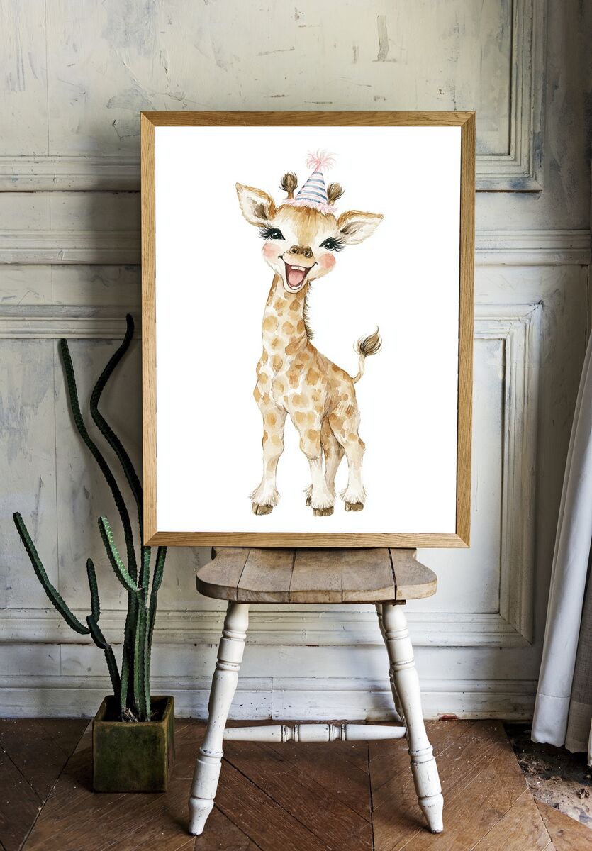Happy Giraffe — Watercolor Print. — room view 1