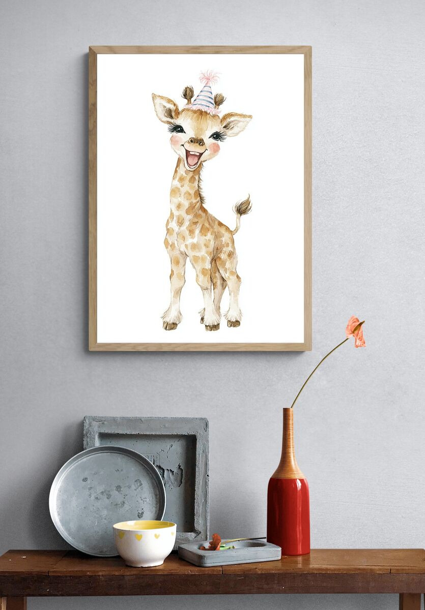 Happy Giraffe — Watercolor Print. — room view 3