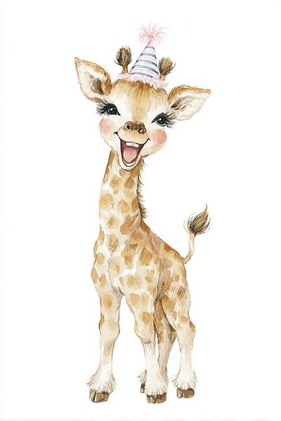 Happy Giraffe — Watercolor Print. poster