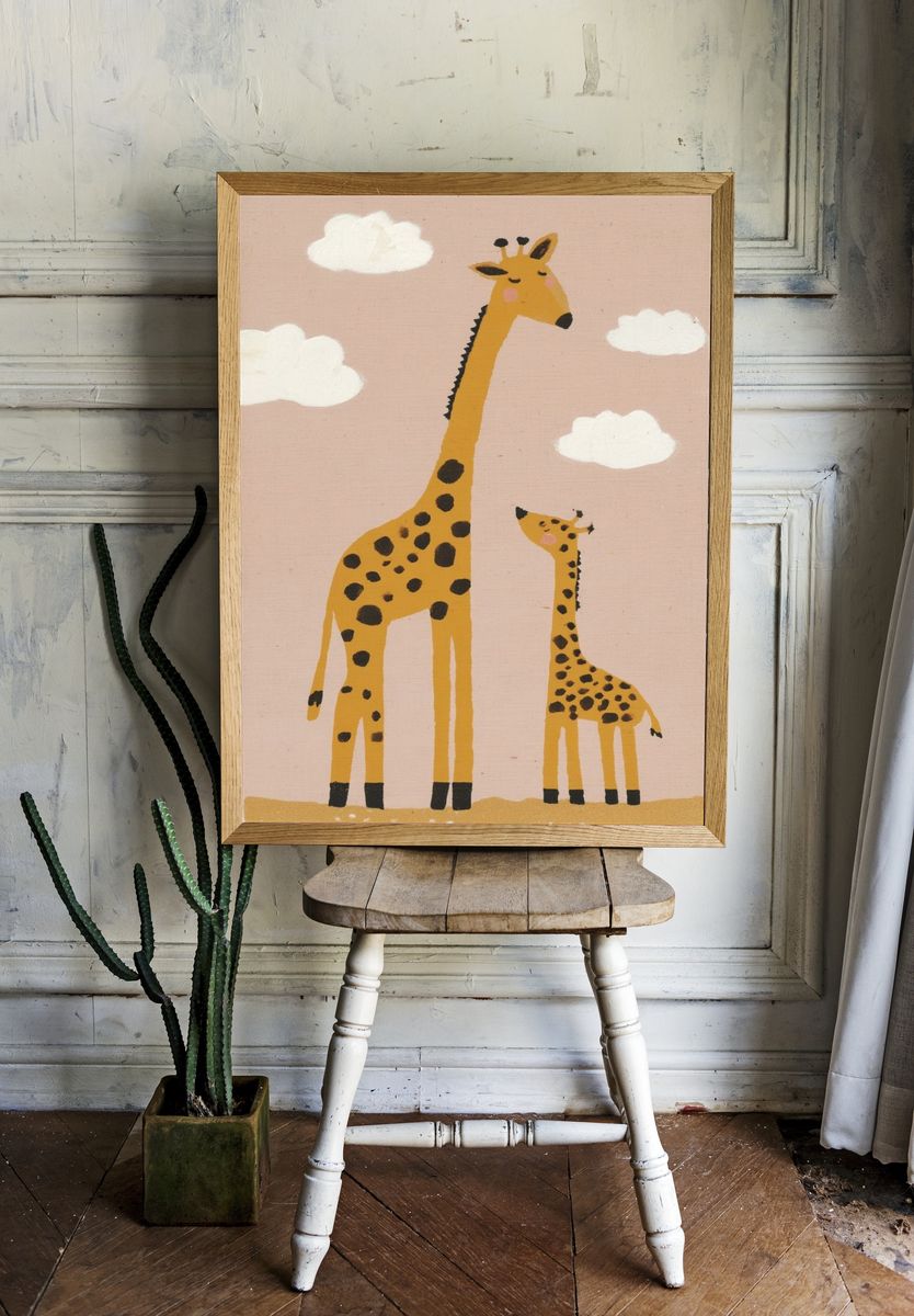 Cute Giraffes Illustration Poster. — room view 1