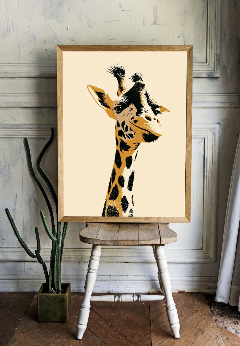 Giraffe Portrait Illustration Poster. — room view 1