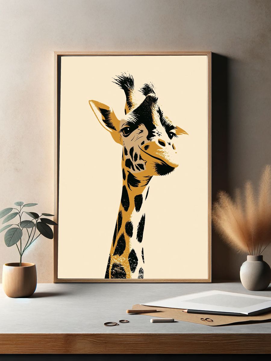 Giraffe Portrait Illustration Poster. — room view 2