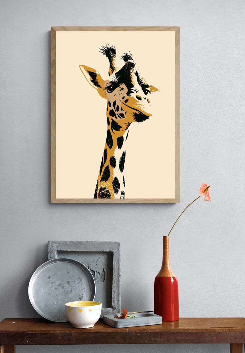Giraffe Portrait Illustration Poster. — room view 3