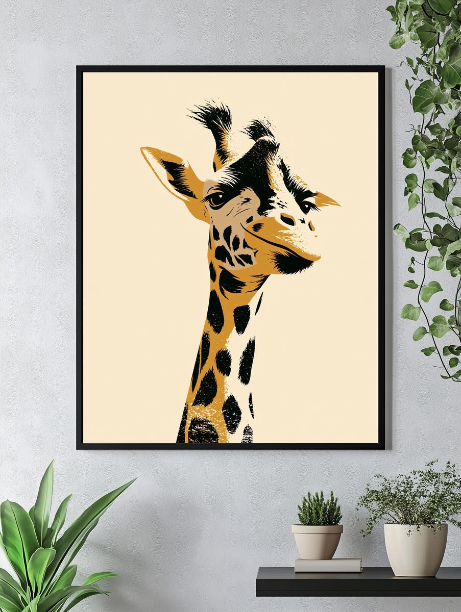 Giraffe Portrait Illustration Poster. — room view 4