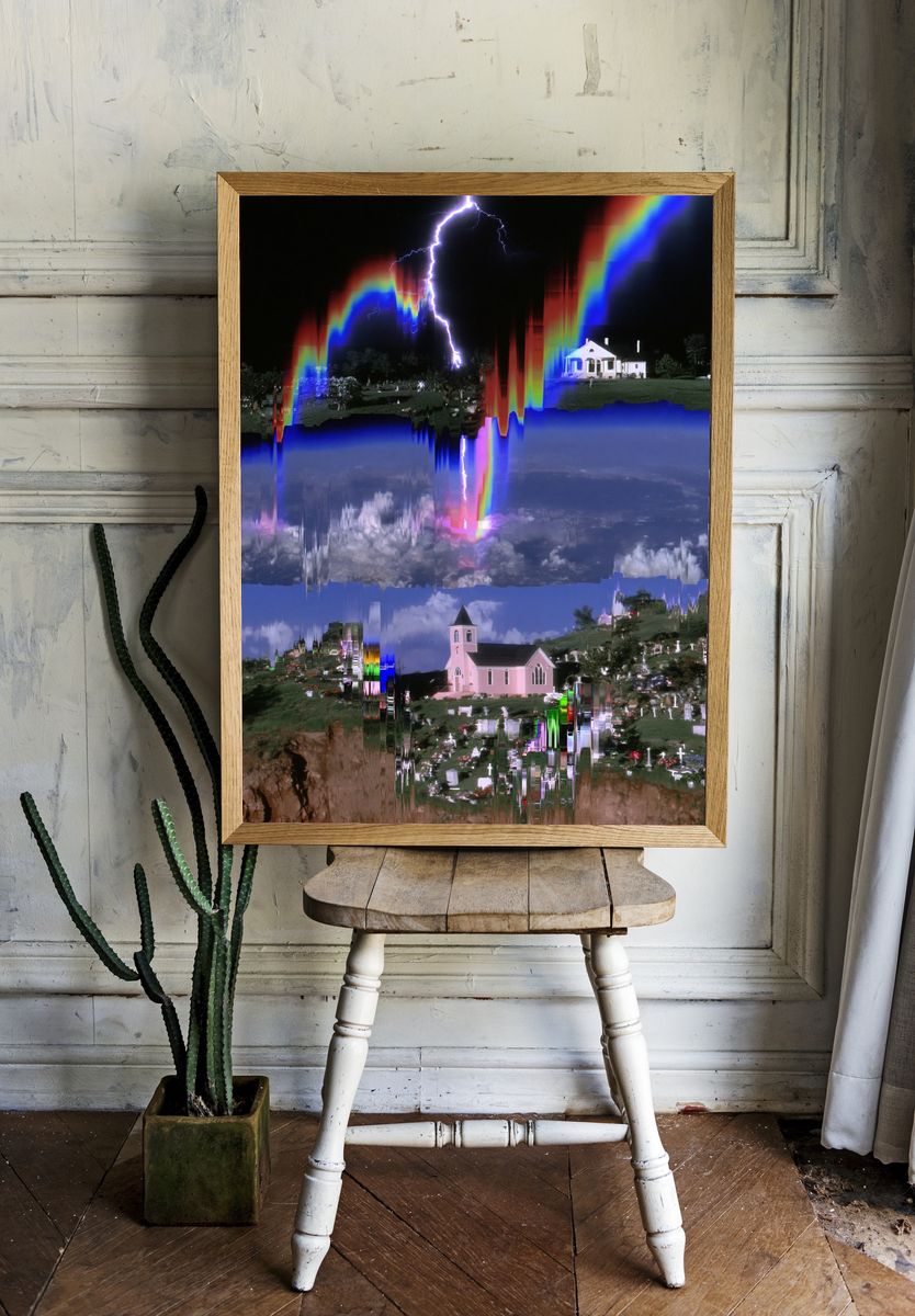 Glitch Lightning Cemetery Poster. room preview