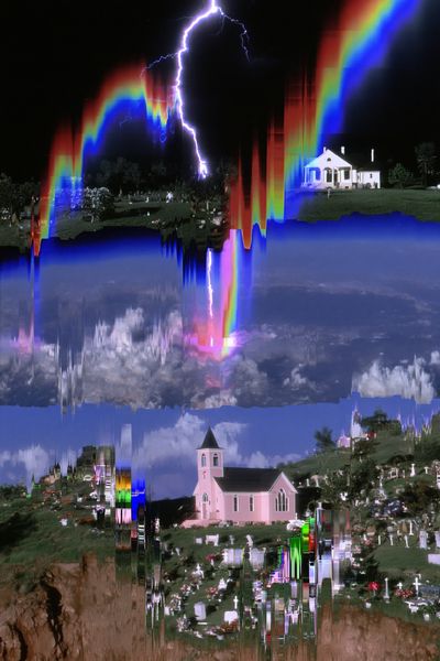 Glitch Lightning Cemetery Poster. poster