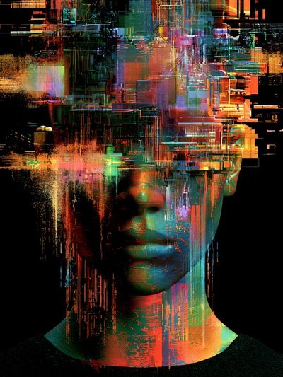 Glitch Portrait Digital Art Poster.