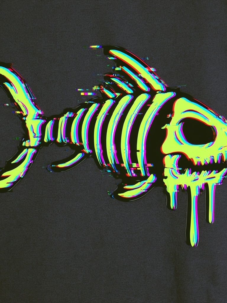 Glitch Skeleton Fish Illustration Poster. poster — illustration art