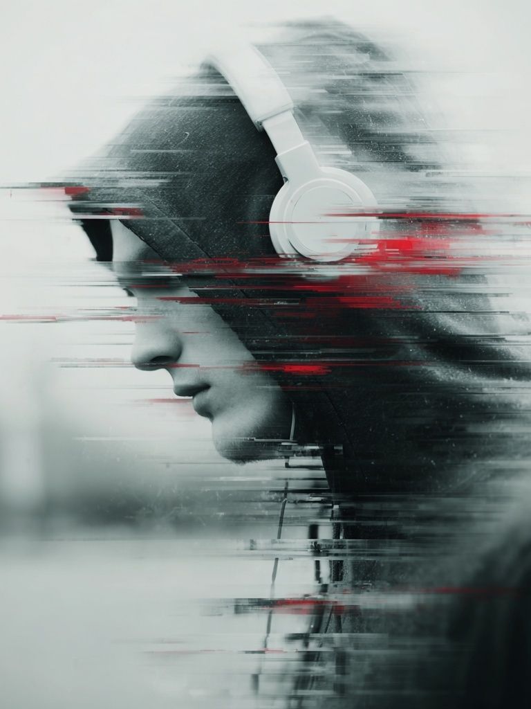Glitch Headphones Portrait Print. poster detail